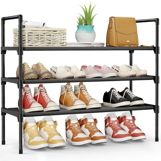 Kitsure Shoe Rack - 3-Tier Shoe Organizer, Shoe Rack for Closet, Entryway, Bedroom, Easy- Assembly Storage Shelf with Side Handles, 27.6" x 11.8" x 28.4", Black