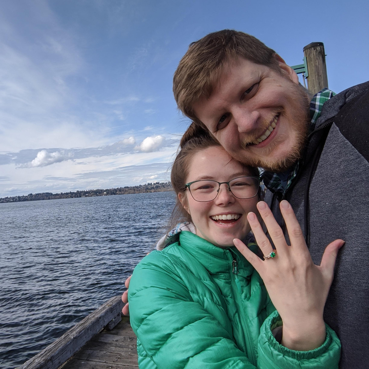 Joe proposed on the bench where we had our first kiss at Marina Park in Kirkland on April, 4th 2020.
