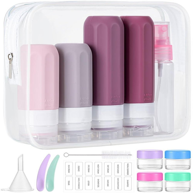 MODENGKONGJIAN 16 Pack Travel Bottles for Toiletries,TSA Approved Silicone Squeezable Travel Shampoo Bottles, 3oz Leak Proof Refillable Toiletry Cosmetic Containers (16PCS/Cranberry)