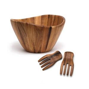 40oz Acacia Serving Bowl with Salad Hands