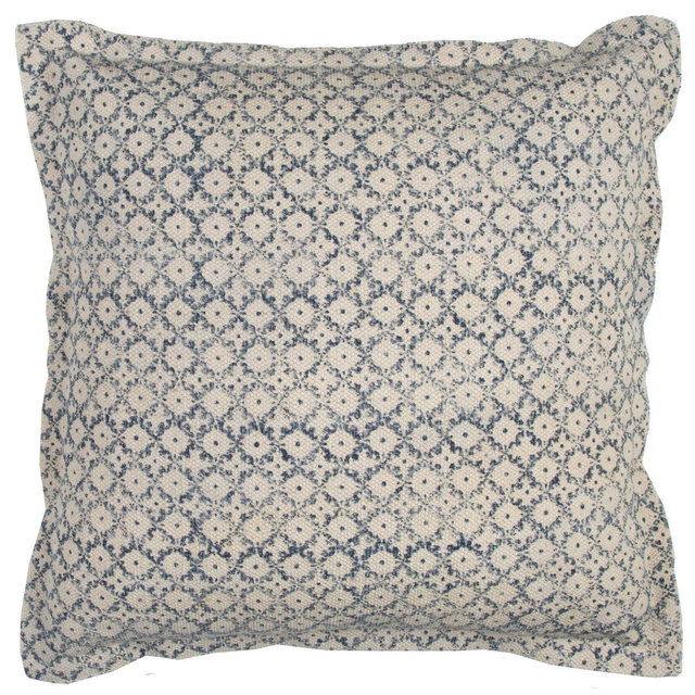 22"x22" Oversized Ditsy Poly Filled Square Throw Pillow Blue - Rizzy Home: Cotton Canvas, Zippered, Machine Washable