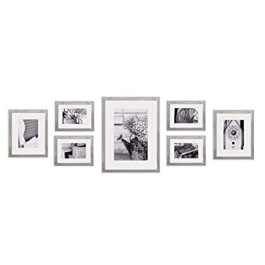 Gallery Perfect Decorative Art Prints & Hanging Template 7 Piece Greywash Photo Frame Wall Gallery Kit, Grey