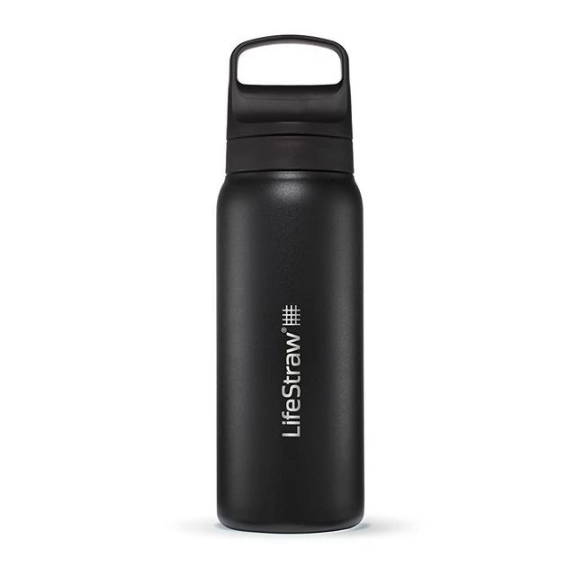LifeStraw Go Series – Insulated Stainless Steel Water Filter Bottle for Travel and Everyday use removes Bacteria, parasites and microplastics, Improves Taste, 24oz Nordic Noir