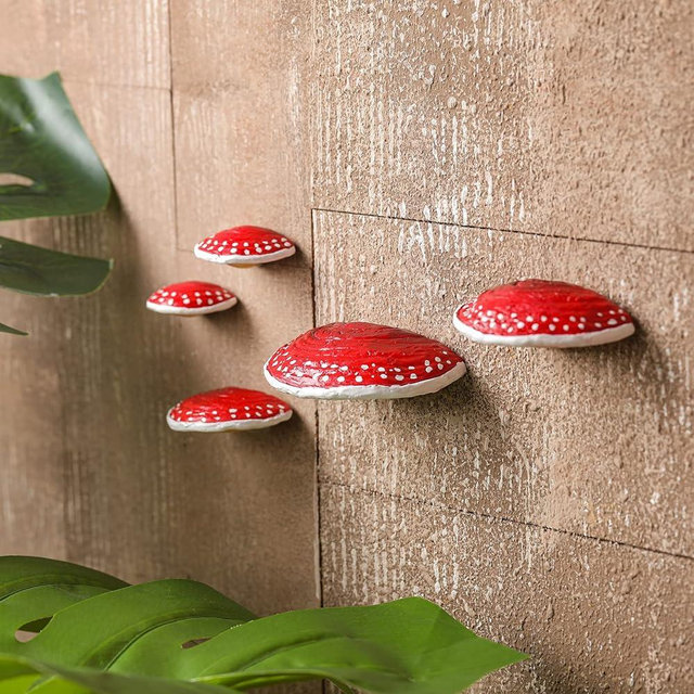 Geetery Set of 5 Mushroom Shelves Floating Wall Decor Mini Hanging Cottage Core Wall Decor Cute Adhesive Resin Mushroom Shelf for Terrarium Gecko Reptile Tank Accessories Bedroom Home Kitchen
