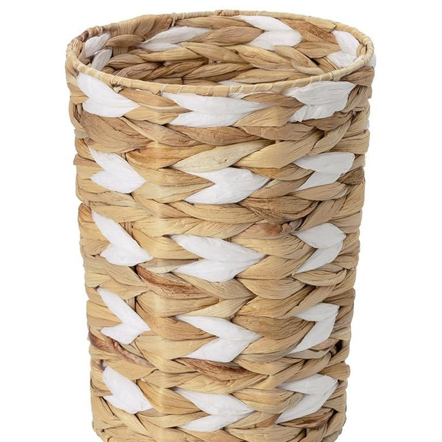 StorageWorks Wicker Waste Basket, Small Trash Can, Rattan Trash Basket with Handwoven Water Hyacinth and Paper Rope, Wicker Garbage Can for Bathroom, Bedroom, 1 Pack