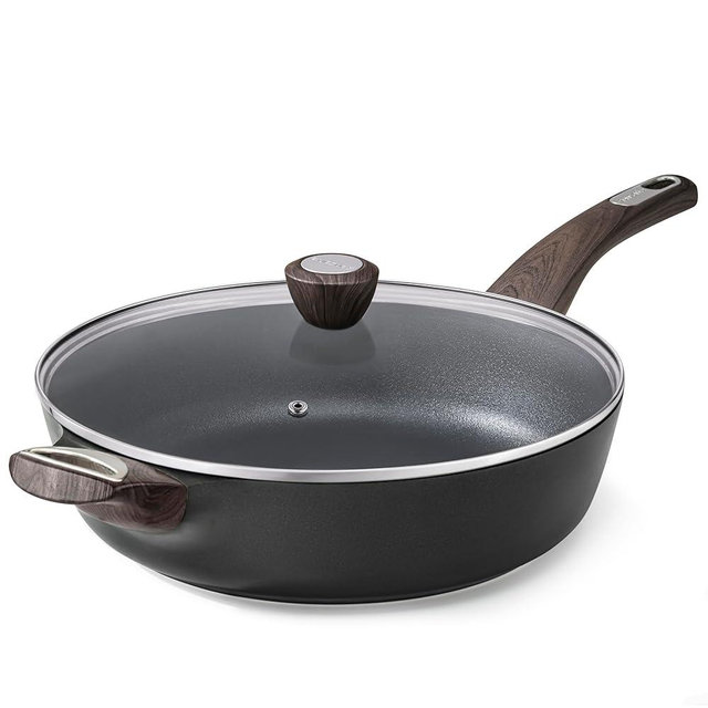SENSARTE Nonstick Frying Pan Skillet with Lid, 10.5 Inch Deep Frying Pan, 3.8 Qt Non Stick Saute Pan with Cover, Induction Pan, Healthy Non Toxic Cooking Pan with Helper Handle, PFOA PFOS Free