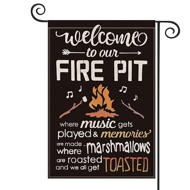 AVOIN Welcome To Our Fire Pit Garden Flag Vertical Double Sided, Marshmallows Music Camper Yard Outdoor Decoration 12.5 x 18 Inch