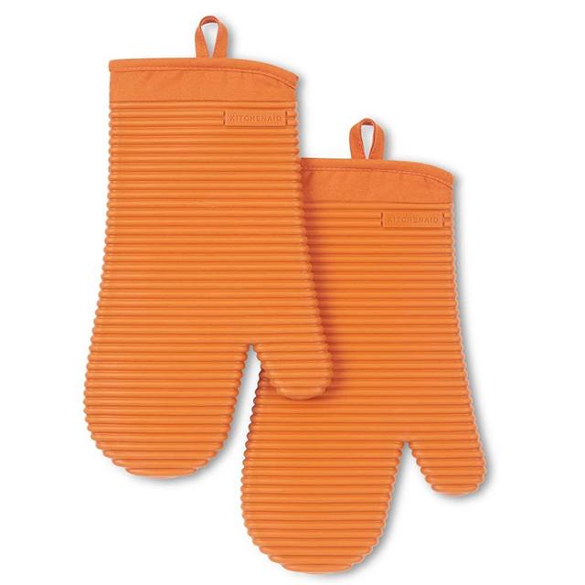 KitchenAid Ribbed Soft Silicone Oven Mitt 2-Pack Set, Honey, 7.5"x13"