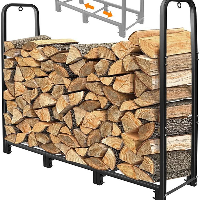 CONNOO 4ft Firewood Rack Stand Heavy Duty Firewood Log Rack Holder Fireplace Wood Storage Holder for Indoor Outdoor Metal Pile Log Stand Stacker Holder, Matte Black