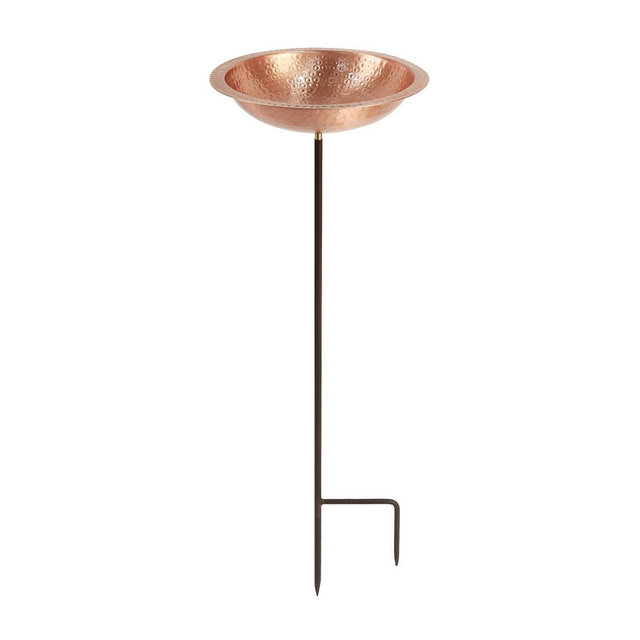 39.25" Hammered Solid Copper Birdbath with Stake Satin Copper - ACHLA Designs