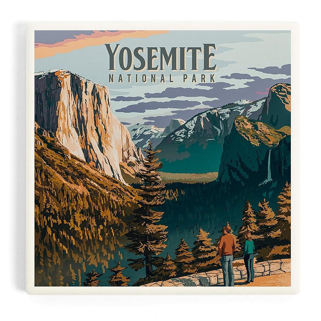 Lantern Press Yosemite National Park, California, Painterly National Park Series (Absorbent Ceramic Coaster, Single, Cork Back, Kitchen Table Decor)