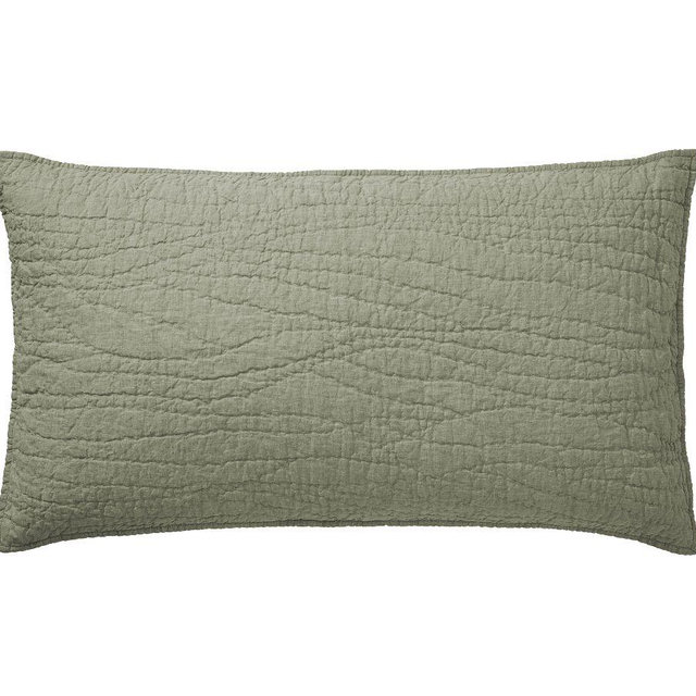 Belgian Flax Linen Handcrafted Quilted Sham, Loden, King, Set of 2