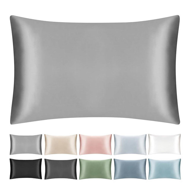 SILKTALE 100% Mulberry Silk Pillowcase for Hair and Skin,Both Sides Natural Silk Bed Pillow Case with Hidden Zipper,19 Momme Grade 6A,1pc,Light Grey,Standard Size 20x26 Inches
