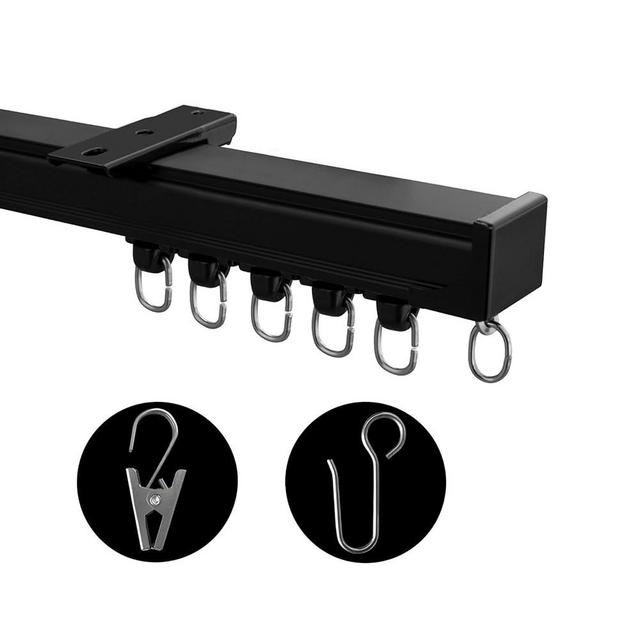 MaKefeile Ceiling Mount Curtains Track Room Divider Privacy Partition Separator Curtain Tracks Rods Heavy Duty RV Shower Outdoor Rail Clip Hook Set, Black 3-9ft