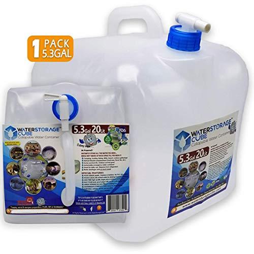 WaterStorageCube BPA Free Collapsible Water Container with Spigot, Camping Water Storage Carrier Jug for Outdoors Hiking Backpack & Survival Kit, Foldable Portable FDA Water Canteen 1.3/2.6/5.3 Gallon