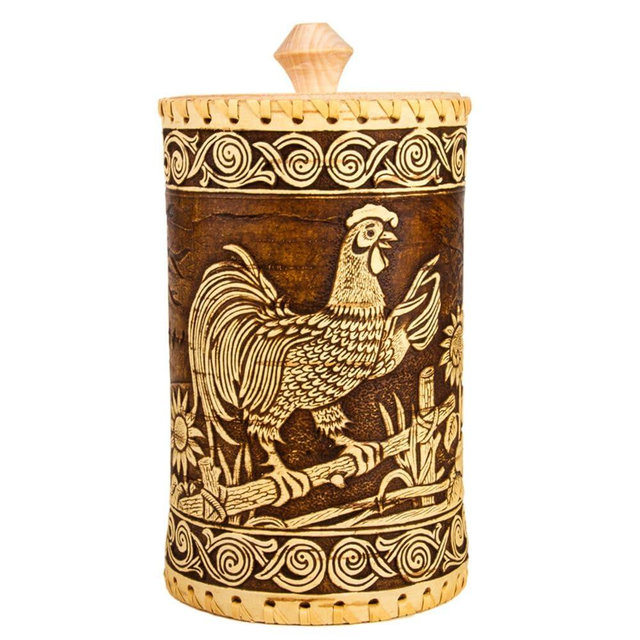 STP GOODS Birch Bark Container, Storage container, Kitchen Container Money to the House Birch Bark (Rooster)
