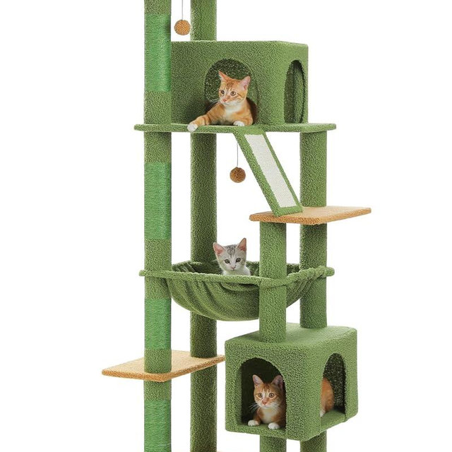 MUTTROS Cactus Tall Cat Tree 71" for Large Cat 20 lbs with Super Large Hammock, Heavy Duty Cat Tower with 4 Sisal Scratching Posts & 2 Spacious Condos for Big Adult Cats Maine Coon-Green