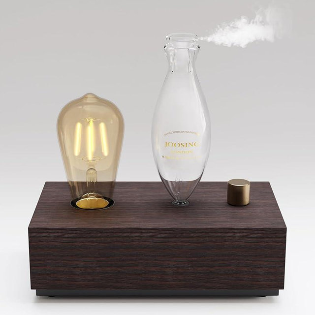 Glass Essential Oil Diffuser with Natural Wood Base, Waterless Aromatherapy Diffusers with Bulb, 3 Color Light Aroma Nebulizer for Home Office Bedroom Yoga | ​A Gift of Fragrance