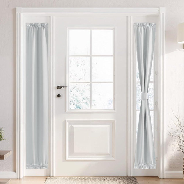 RYB HOME 100% Blackout Sidelight Curtain for Front Door with Dual Rod Pocket No Coating, Privacy Thermal Insulated Room Darkening Drapes for Narrow Window Bedroom, W 12 x L 72, 1 Panel, Greyish White