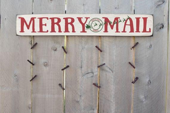 Christmas Card Merry Mail North Pole Card Holder - Christmas Card Hanger - Greeting Card - Card Display - Christmas Greetings - BornOnBonn