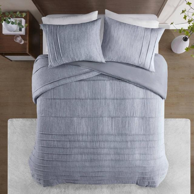 Beautyrest 3pc King/California King Maddox Striated Cationic Dyed Oversized Duvet Cover Set with Pleats Blue