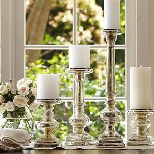 Antique Mercury Glass Pillar Holder