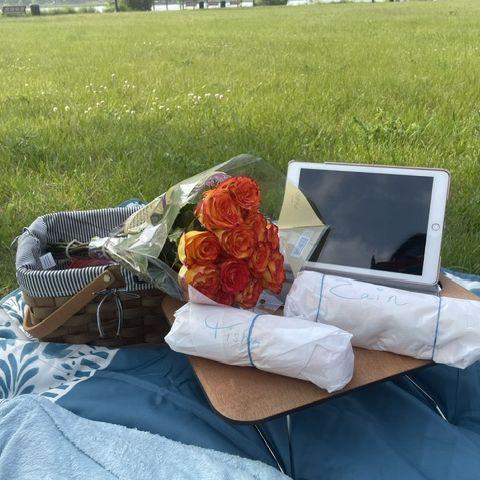 Our lovely picnic, just us… little did I know this date would end with a ring on my finger. 🤍