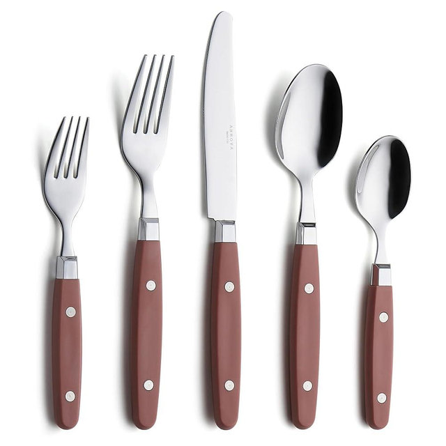 ANNOVA Silverware Set, Retro/Rivet Colorful Stainless Steel Tableware Kitchen Flatware Set Utensils, Includes Dinner Knives, Forks, Spoons, Salad Forks & Dessert Spoons (Brown, 20 Pieces)