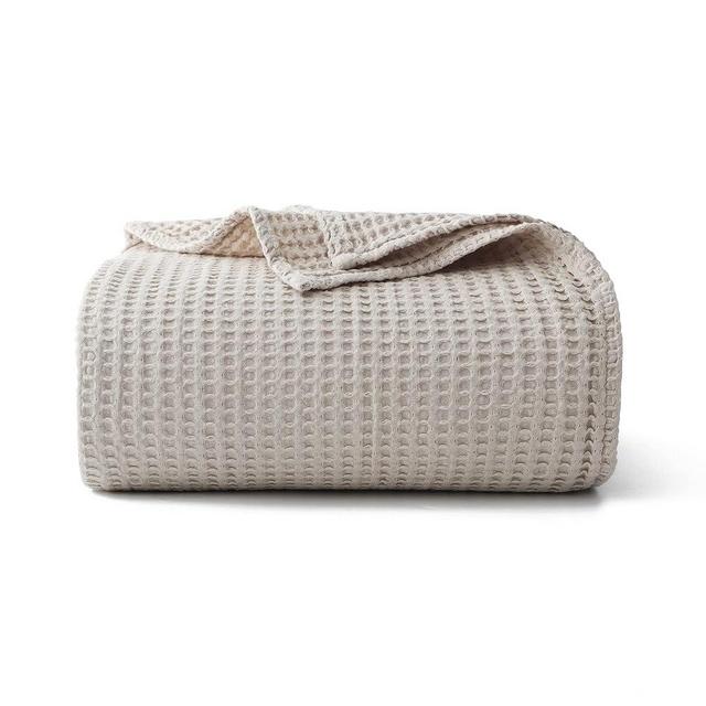 100% Cotton Waffle Blanket (Khaki - King Size - 104 * 90''), Pre-Washed and Anti-Shrinkage Soft Lightweight Bed & Couch Blanket, 380 GSM Waffle Weave Throw Blanket for All Seasons