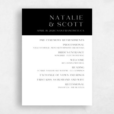 White Wedding Program - Taos