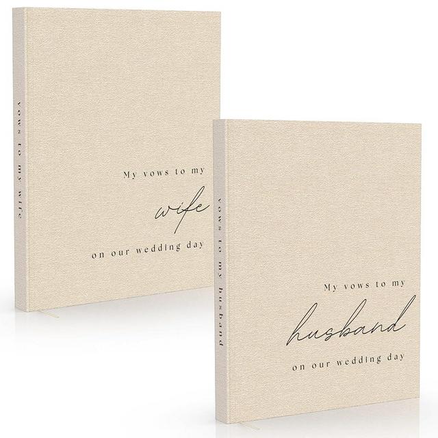Wedding Vow Books His and Hers - 2 Pack Personalized His & Hers Book - Linen Hardcover Bride and Groom Notebook for Ceremony Vows - Bookmark & Lined Pages - Renewal & Wedding Must Haves