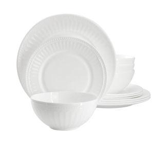 Ultra by Gibson Swanton Arch 12 Piece Break-Resistant Opal Glass Dinnerware Set