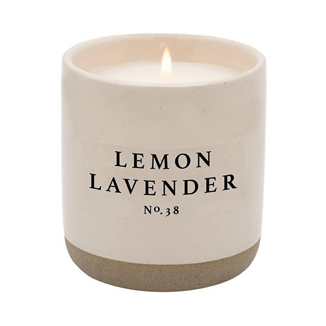 Sweet Water Decor Lemon Lavender Soy Candle | Lemon, Lavender, Eucalyptus, and Neroli Spa Scented Soy Wax Candle for Home | 12oz Stone Jar, 60+ Hour Burn Time, Made in the USA