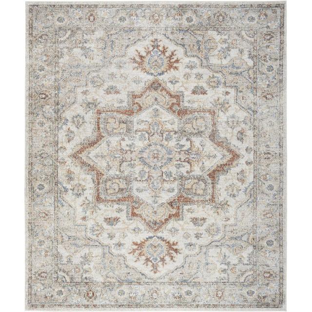 Nourison Astra Machine Washable Vintage Medallion Indoor Rug Grey/Multi 9' x 12'