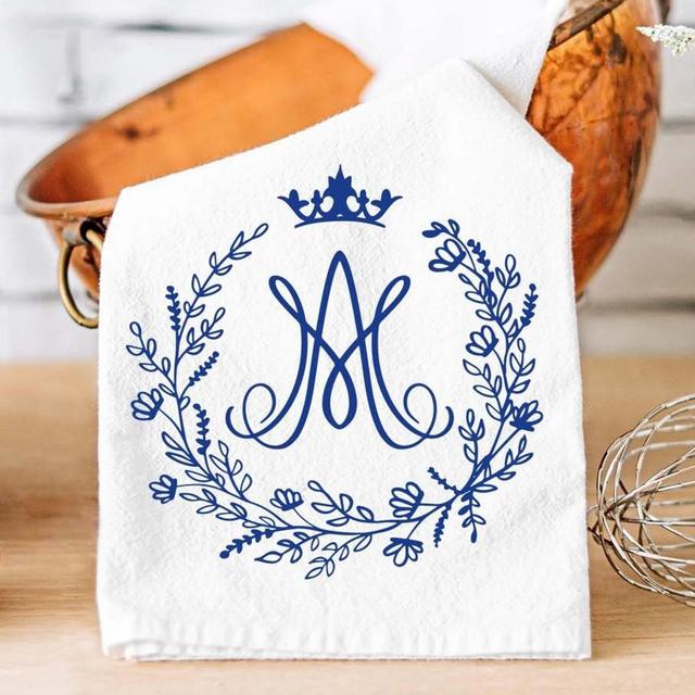 Auspice Maria Kitchen Towel - Catholic Tea Towel - Virgin Mary Monogram - Ave Maria Catholic Gift for Her