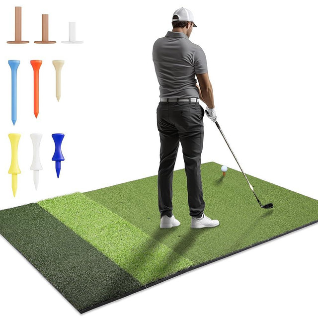Squalline 6x4ft Extra Large Tri-Turf & 5x4ft Ultra Thick 20mm Base Premium Golf Mat | Golf Mats Practice Outdoor, Indoor, or with Simulator/Net | Durable Turf Golf Hitting Mat with Tees
