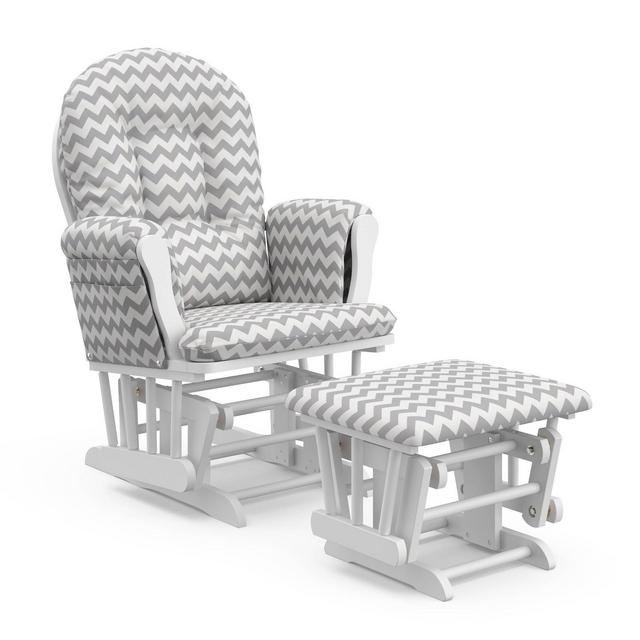 Storkcraft Hoop Glider and Ottoman - White Frame/Gray Chevron Fabric