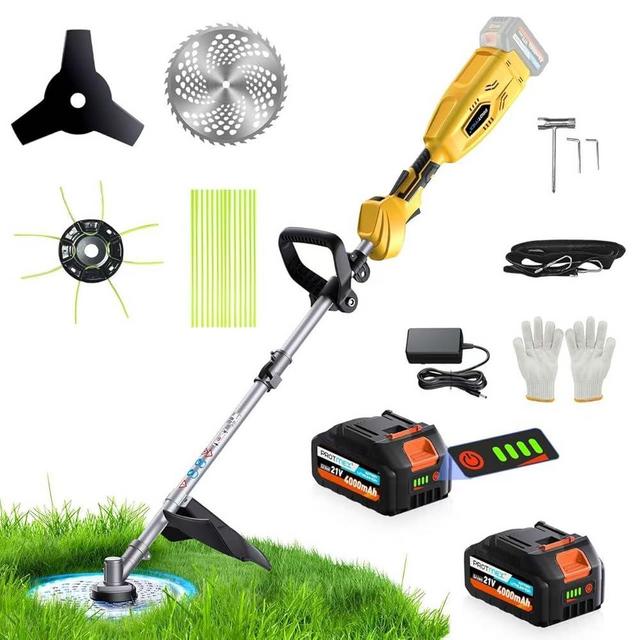 3 in 1 Electric Weed Wacker, 21V 10" Cordless String Trimmer with Fast Charger, 4000mAh Cordless Weed Wacker, Electric Weed Trimmer for Lawn & Garden & Yard (2 Batteries Included)