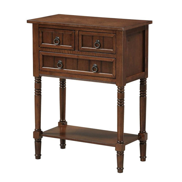 Convenience Concepts Kendra Entryway Hall Table 23.75" - 3 Storage Drawers, Traditional Console with Shelf for Decor, Office & Hallway Organizer, No Tools Assembly, Solid Wood Legs, Espresso