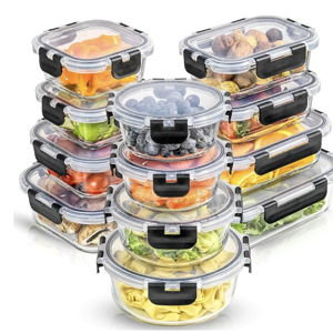 JoyJolt 24pc Borosilicate Glass Storage Containers with Lids | 12 Airtight/Freezer Safe Food Storage Containers for Pantry and Kitchen | Meal Prep Container for Lunch | Glass Tupperware Set