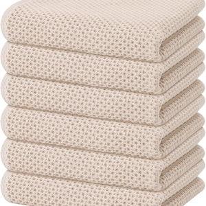 Beige Homaxy 100% Cotton Waffle Weave Kitchen Dish Towels, Ultra Soft Absorbent Quick Drying Cleaning Towel, 13 x 28 Inches, 6-Pack, Beige