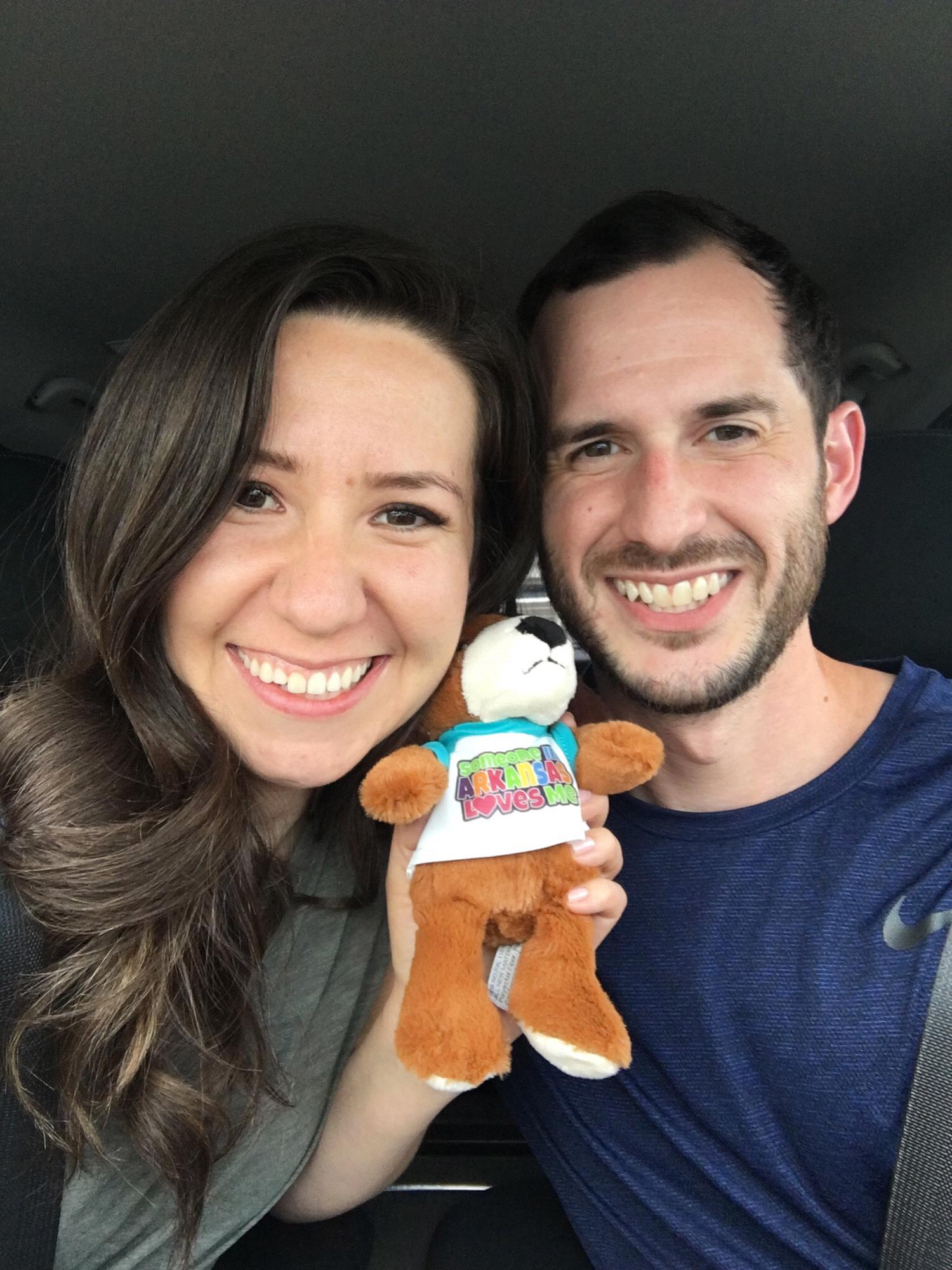One of our first pictures together after I landed in Arkansas! Dustin got me a little keepsake!