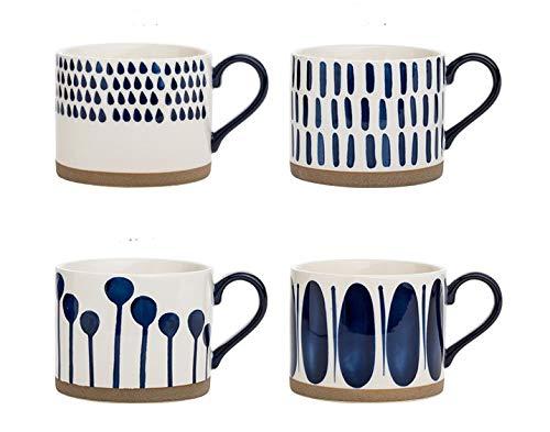 Hand Painted 15 oz. Porcelain Ceramic Mugs. Service for 4.