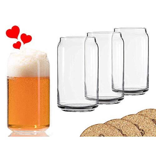 Ecodesign Drinkware Libbey Beer Glass Can Shaped 16 oz - Pint Beer Glasses 4 PACK w/coasters