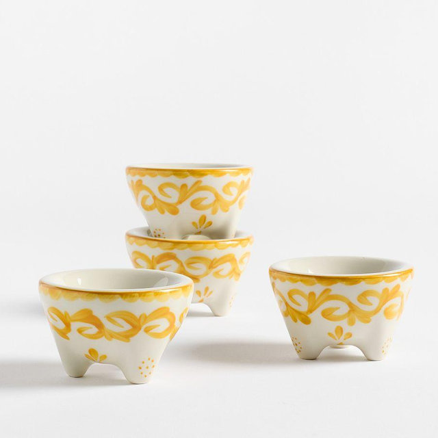 Puebla Porcelain Mini Molcajetes, Set of 4 - Yellow/White