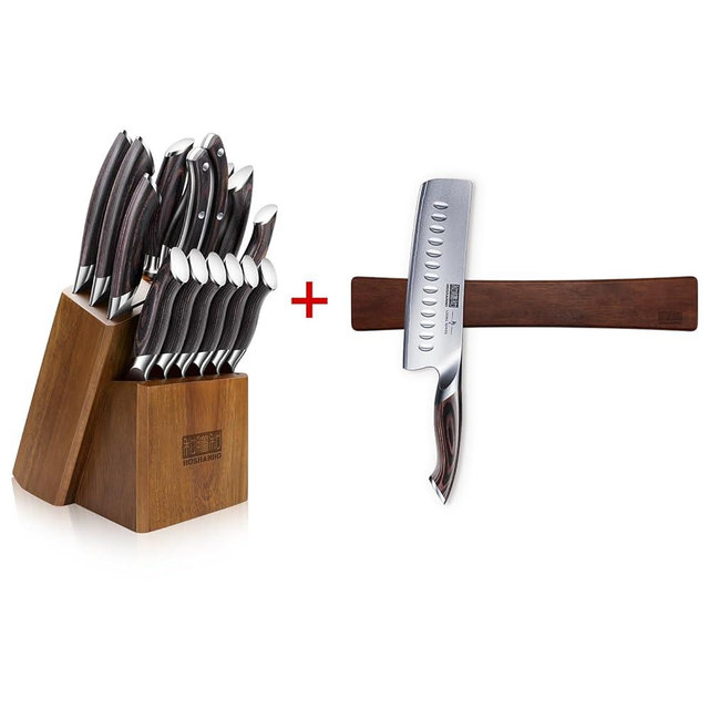 HOSHANHO 16-PieceProfessional Knife Set+7 Inch Japanese Steel Nakiri Knife+Magnetic Knife Strips