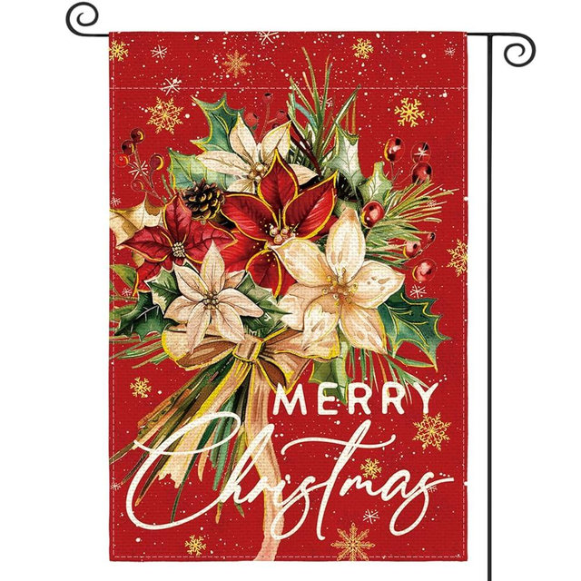 AVOIN colorlife Floral Merry Christmas Garden Flag 12x18 Inch Double Sided Outside, Christmas Flowers Winter Holiday Yard Outdoor Decorative Flag