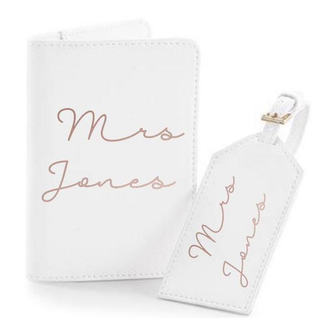 Personalised Passport Cover Set - Passport Cover and Luggage Tag - Name and Address Tag - Hubby and Wifey - Mr & Mrs - Newlyweds -