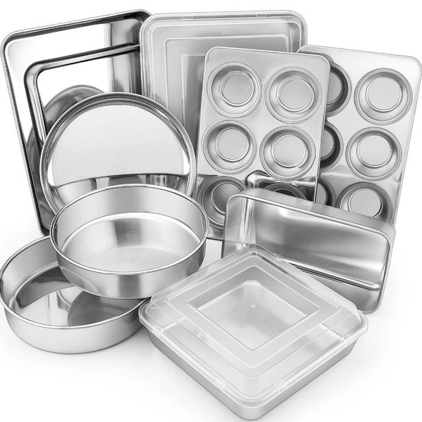 Vesteel 12 Piece Stainless Steel Bakeware Sets, Metal Baking Pan Tray Set, Non-Toxic & Dishwasher Safe - Silver