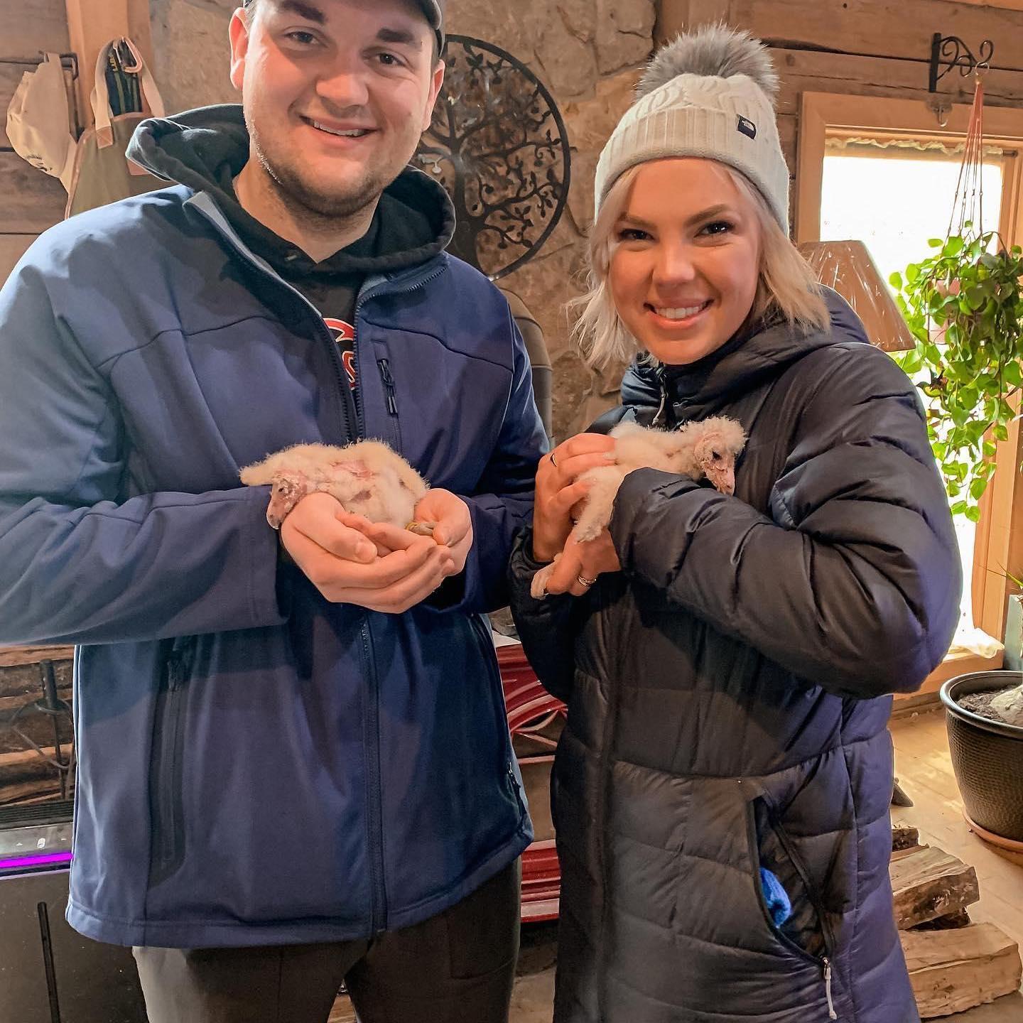 Holding baby owls in Deep Creek Lake
